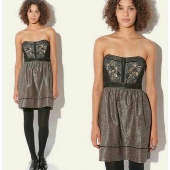 Urban Outfitters Staring Stars Milkmaid Strapless Party Dress Size 2 Mini Boho - Picture 1 of 8